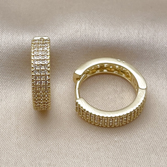 Oro Laminado Huggie Hoop, Gold Filled Style with White Micro Pave, Polished, Golden Finish