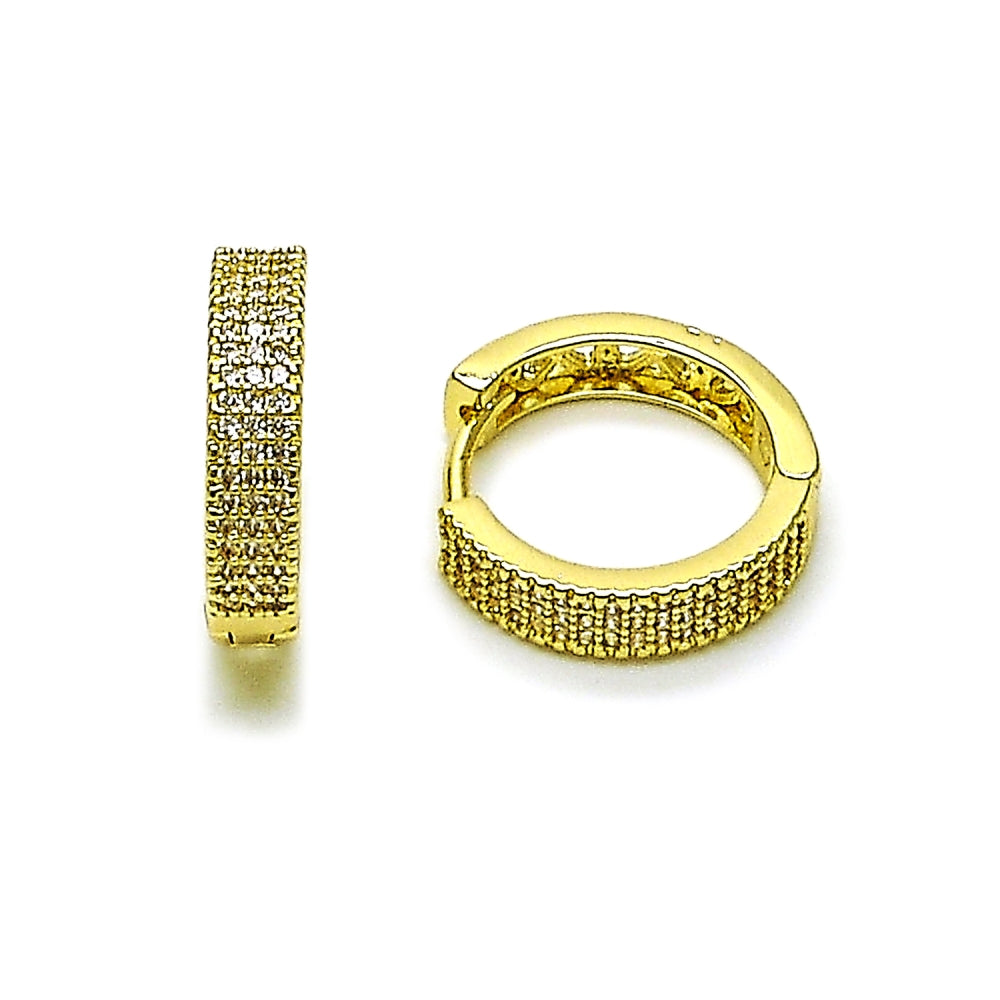 Oro Laminado Huggie Hoop, Gold Filled Style with White Micro Pave, Polished, Golden Finish