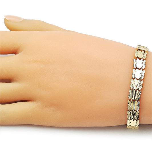 Oro Laminado Solid Bracelet, Gold Filled Style Heart Design, Diamond Cutting Finish, Golden Finish