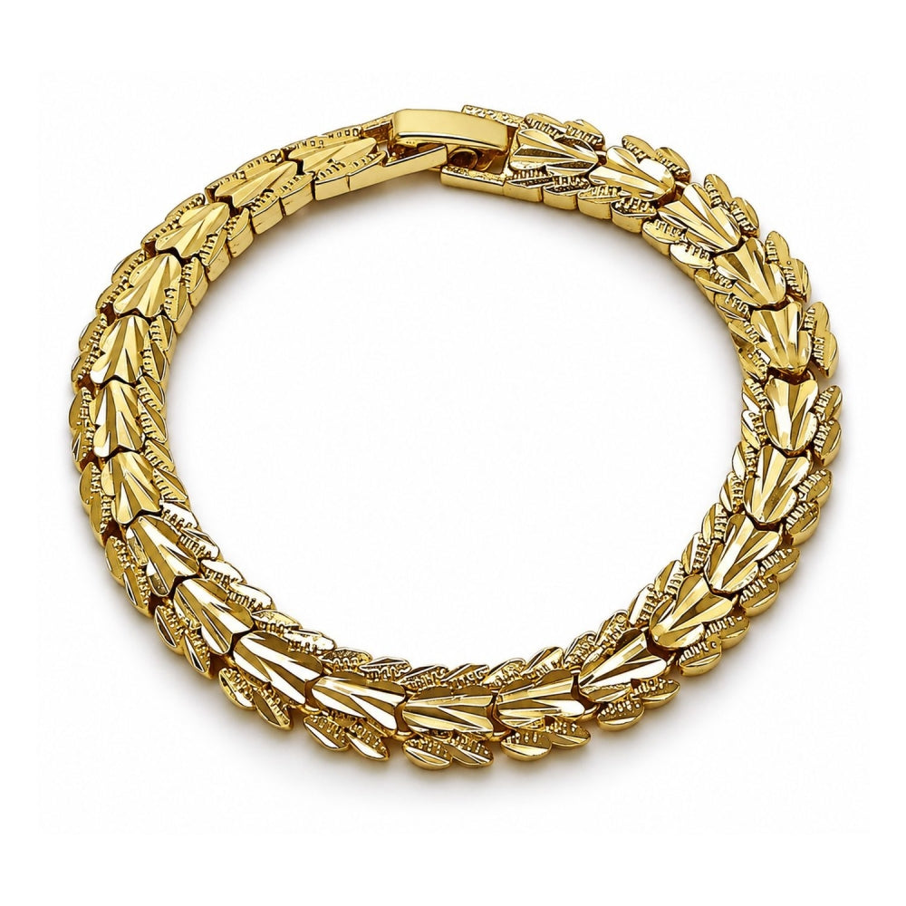 Oro Laminado Solid Bracelet, Gold Filled Style Heart Design, Diamond Cutting Finish, Golden Finish