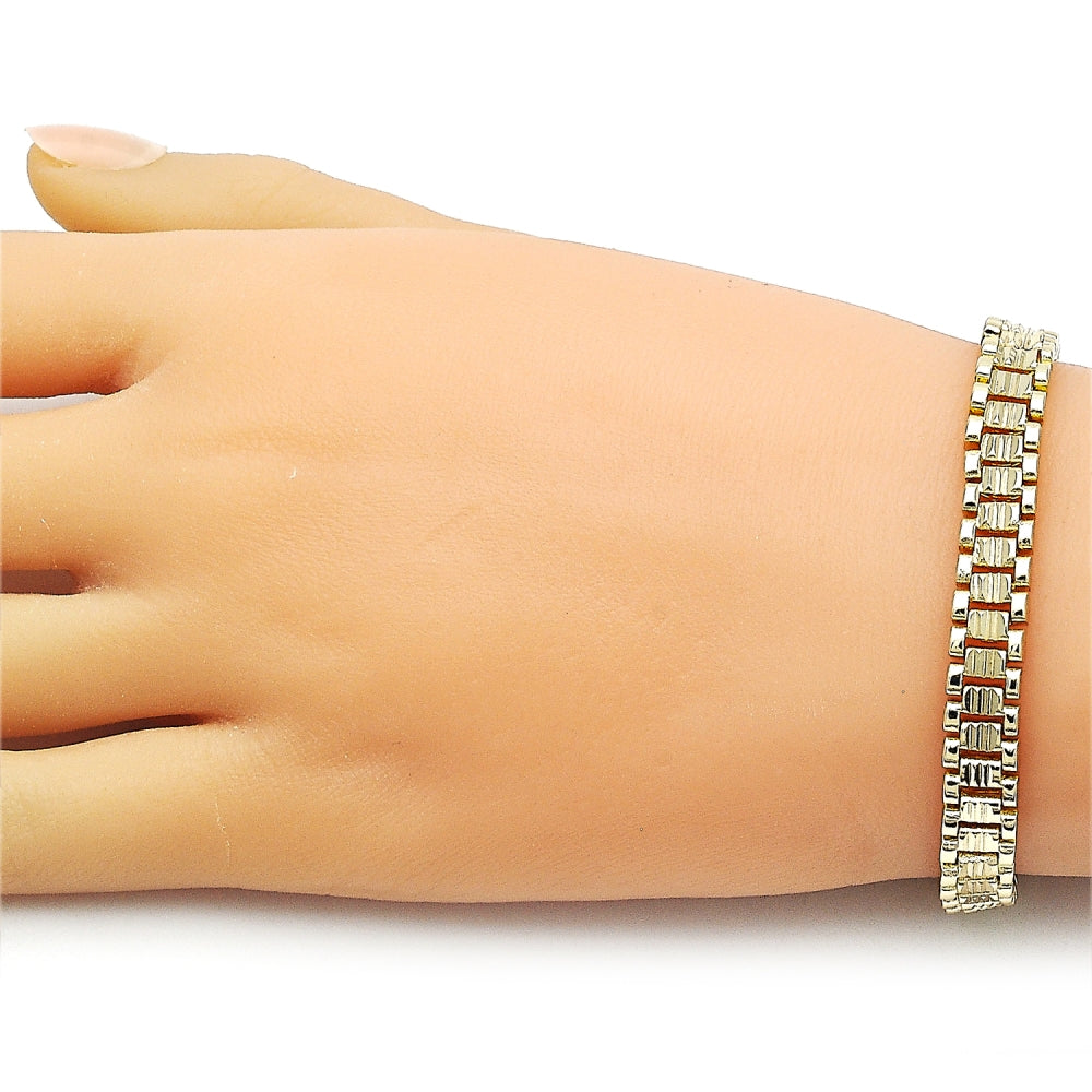 Oro Laminado Solid Bracelet, Gold Filled Style Diamond Cutting Finish, Golden Finish