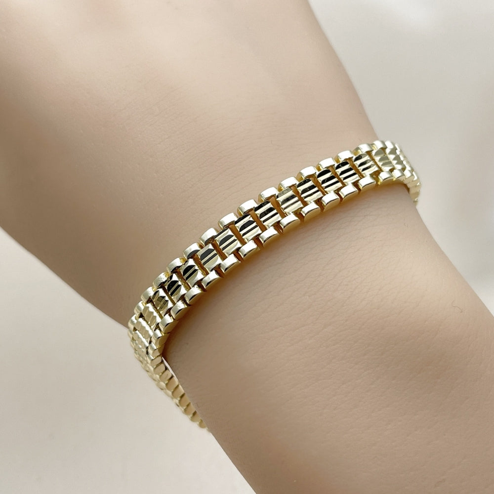 Oro Laminado Solid Bracelet, Gold Filled Style Diamond Cutting Finish, Golden Finish