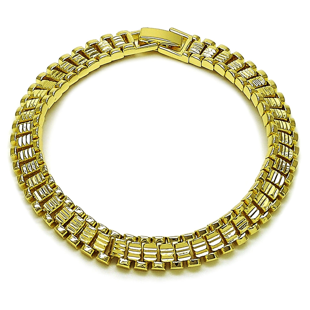 Oro Laminado Solid Bracelet, Gold Filled Style Diamond Cutting Finish, Golden Finish