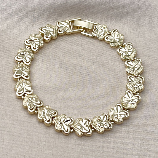Oro Laminado Solid Bracelet, Gold Filled Style Heart Design, Diamond Cutting Finish, Golden Finish