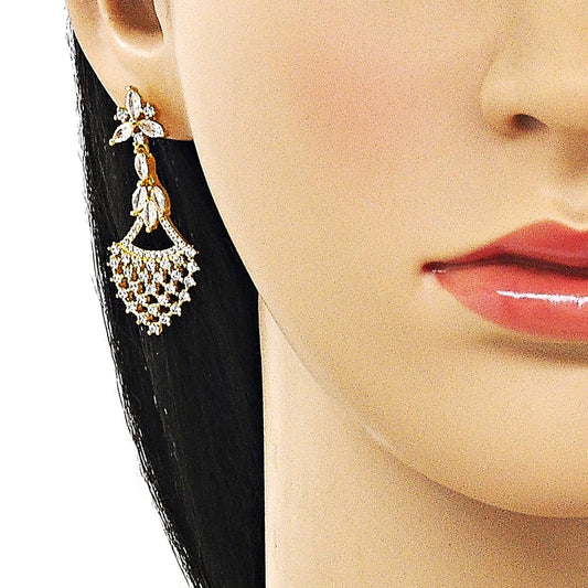 Oro Laminado Long Earring, Gold Filled Style Polished, Golden Finish