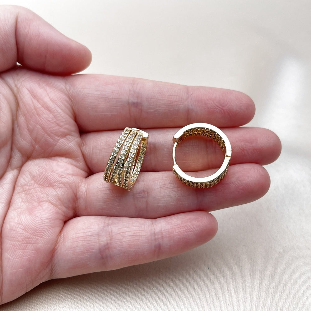 Oro Laminado Huggie Hoop, Gold Filled Style with White Cubic Zirconia, Polished, Golden Finish