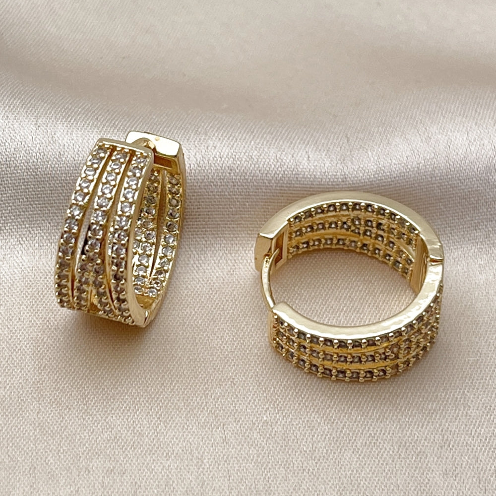 Oro Laminado Huggie Hoop, Gold Filled Style with White Cubic Zirconia, Polished, Golden Finish