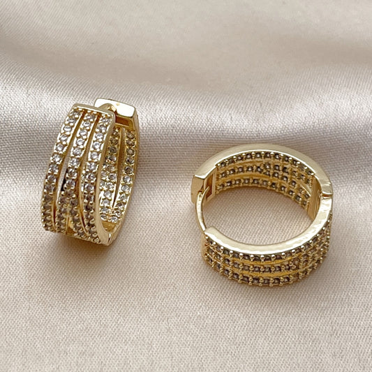 Oro Laminado Huggie Hoop, Gold Filled Style with White Cubic Zirconia, Polished, Golden Finish