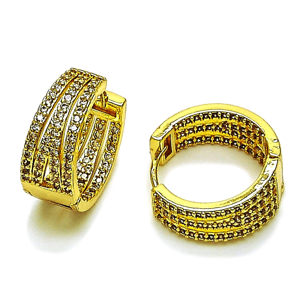 Oro Laminado Huggie Hoop, Gold Filled Style with White Cubic Zirconia, Polished, Golden Finish