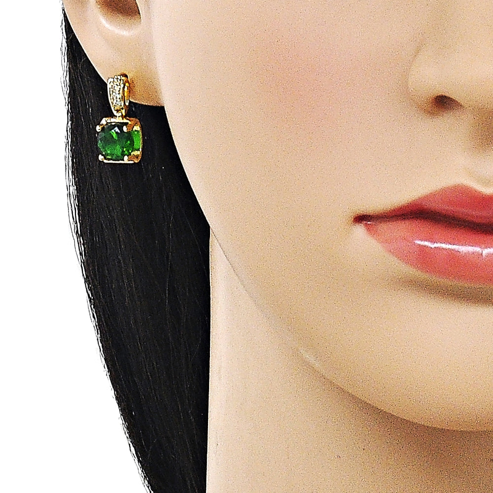 Oro Laminado Stud Earring, Gold Filled Style with Green and White Cubic Zirconia, Polished, Golden Finish