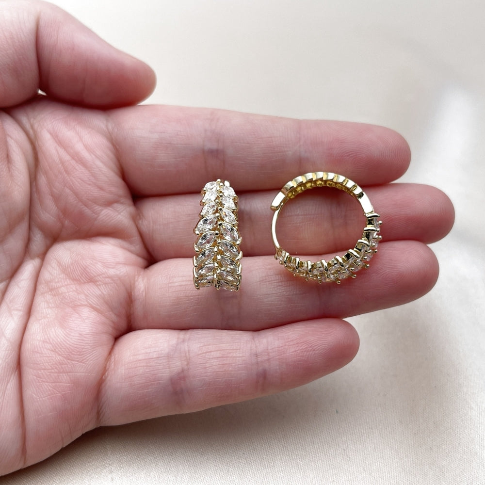 Oro Laminado Huggie Hoop, Gold Filled Style with White Cubic Zirconia, Polished, Golden Finish