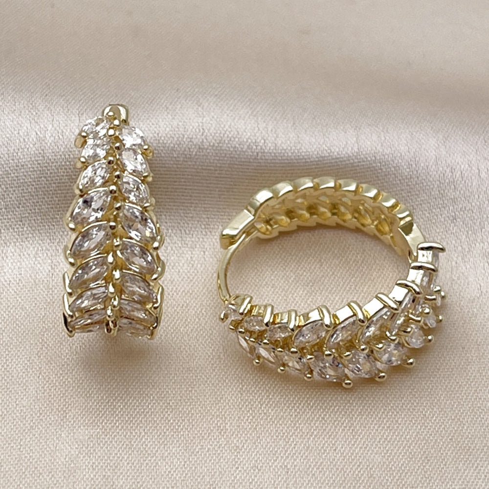 Oro Laminado Huggie Hoop, Gold Filled Style with White Cubic Zirconia, Polished, Golden Finish