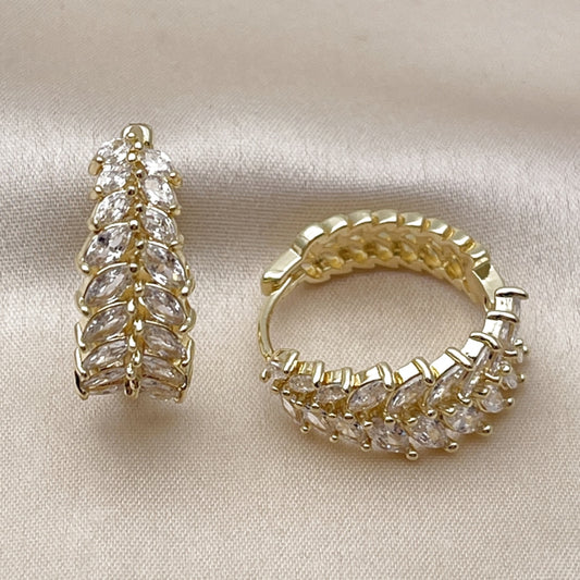 Oro Laminado Huggie Hoop, Gold Filled Style with White Cubic Zirconia, Polished, Golden Finish