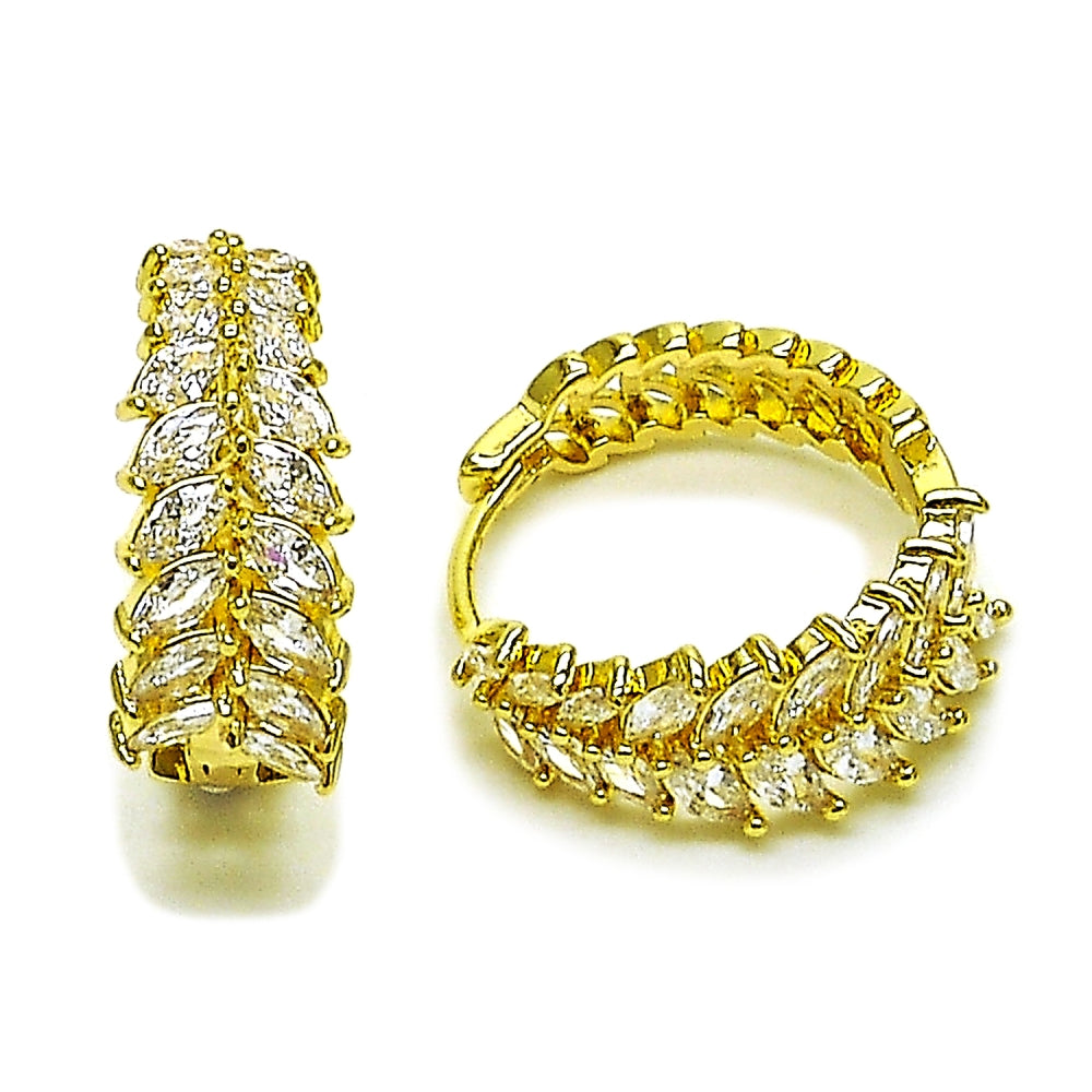Oro Laminado Huggie Hoop, Gold Filled Style with White Cubic Zirconia, Polished, Golden Finish
