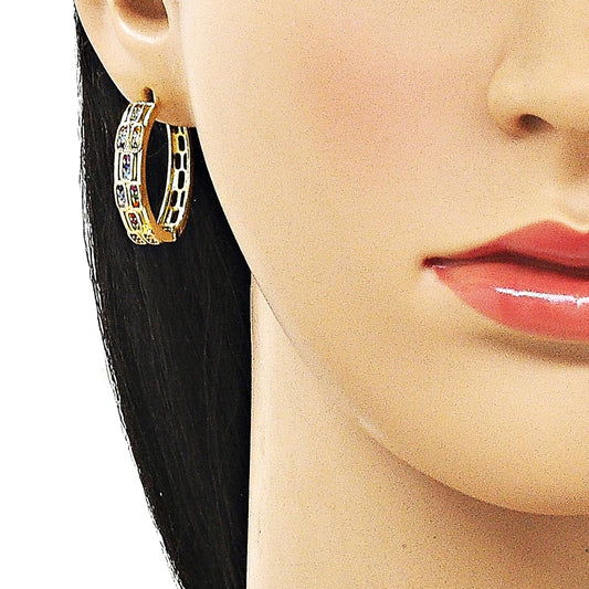 Oro Laminado Huggie Hoop, Gold Filled Style with Multicolor Micro Pave, Polished, Golden Finish