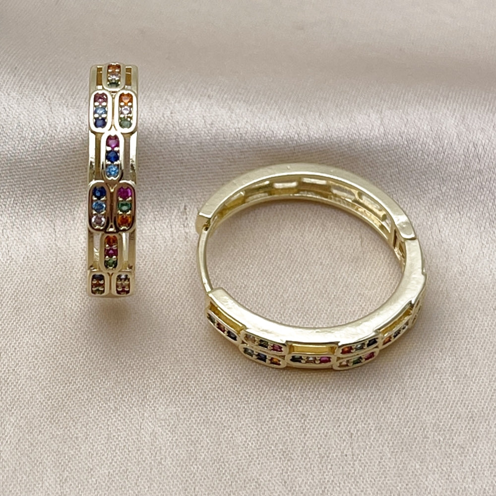 Oro Laminado Huggie Hoop, Gold Filled Style with Multicolor Micro Pave, Polished, Golden Finish