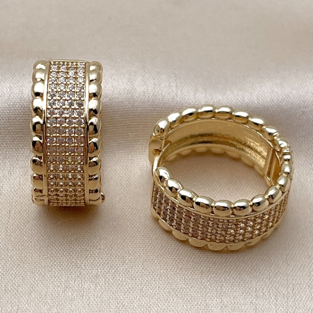 Oro Laminado Huggie Hoop, Gold Filled Style with White Micro Pave, Polished, Golden Finish
