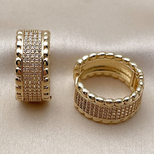 Oro Laminado Huggie Hoop, Gold Filled Style with White Micro Pave, Polished, Golden Finish