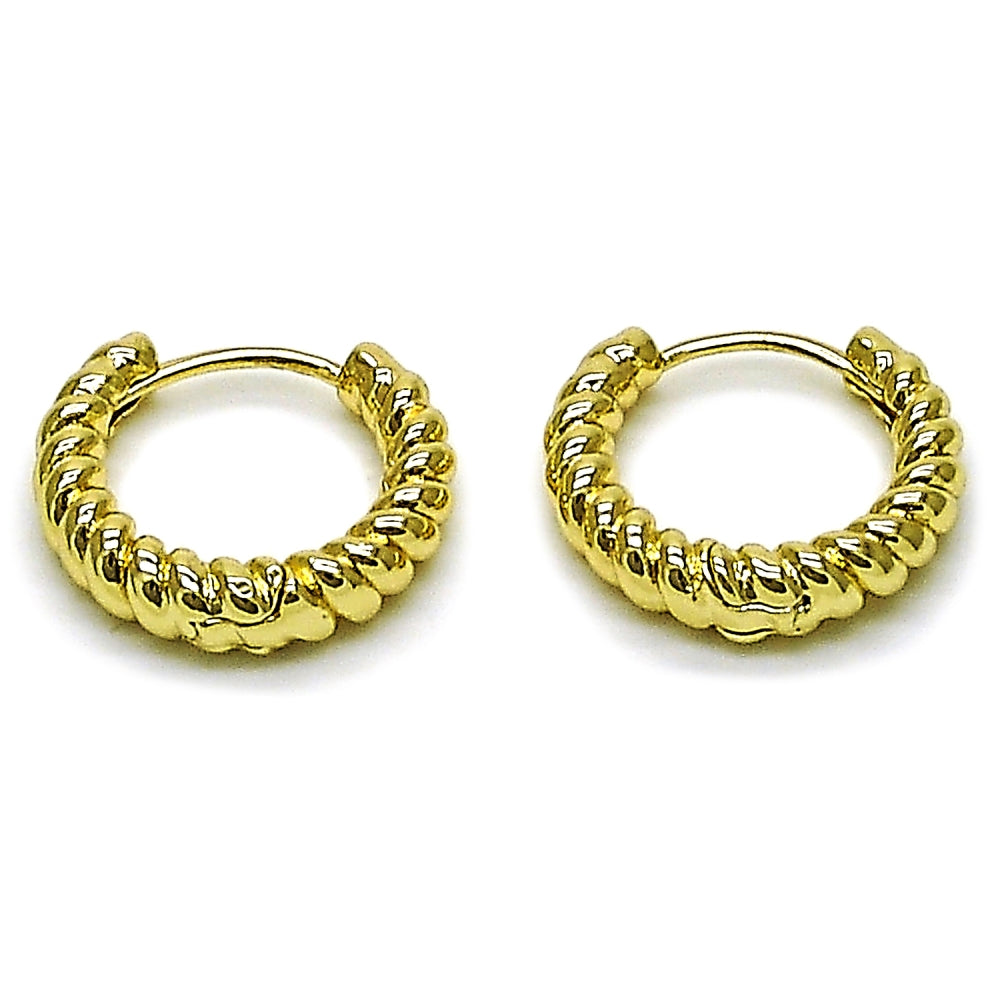 Oro Laminado Huggie Hoop, Gold Filled Style Twist Design, Polished, Golden Finish