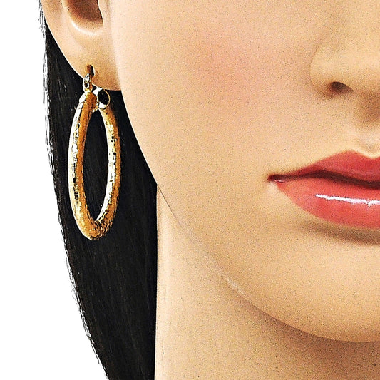 Oro Laminado Large Hoop, Gold Filled Style Hollow Design, Diamond Cutting Finish, Golden Finish