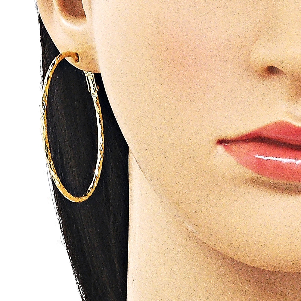 Oro Laminado Medium Hoop, Gold Filled Style Diamond Cutting Finish, Golden Finish