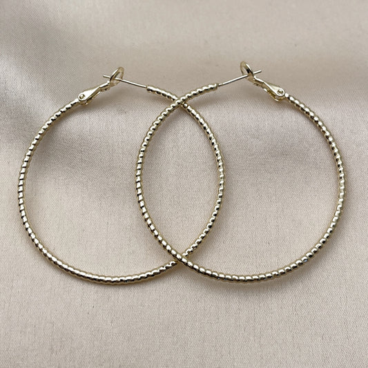 Oro Laminado Large Hoop, Gold Filled Style Diamond Cutting Finish, Golden Finish