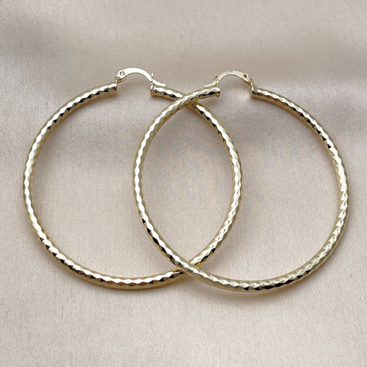 Oro Laminado Large Hoop, Gold Filled Style Hollow Design, Diamond Cutting Finish, Golden Finish