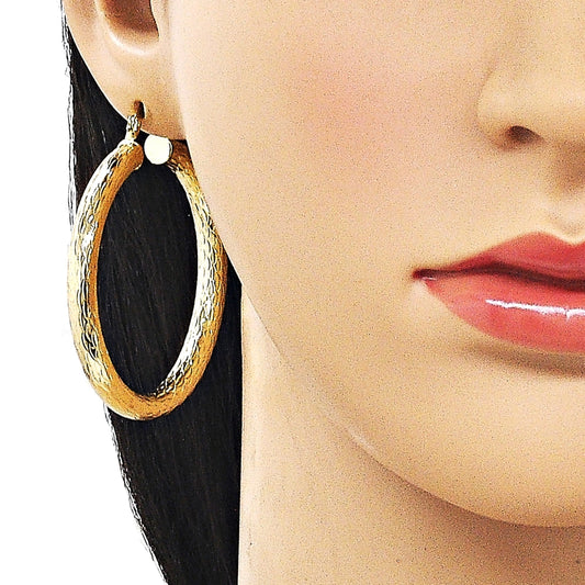 Oro Laminado Medium Hoop, Gold Filled Style Hollow Design, Diamond Cutting Finish, Golden Finish