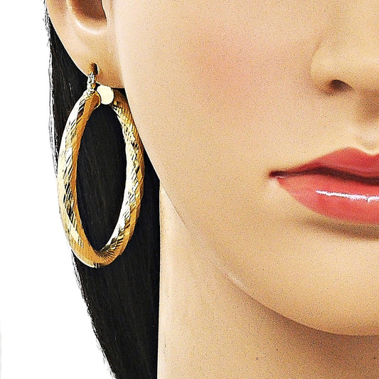Oro Laminado Large Hoop, Gold Filled Style Hollow Design, Diamond Cutting Finish, Golden Finish