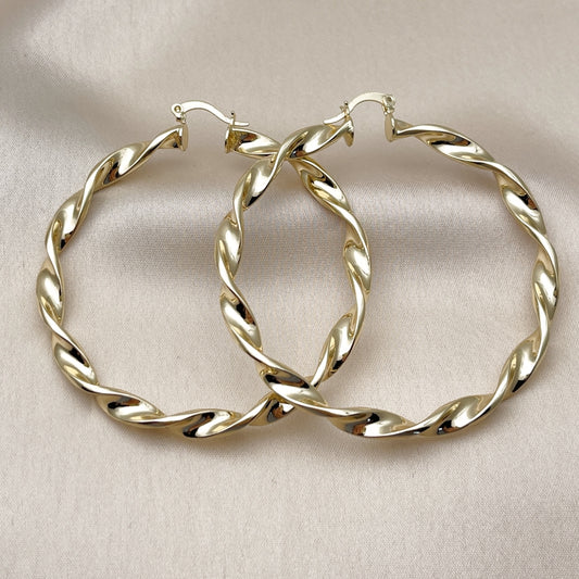 Oro Laminado Large Hoop, Gold Filled Style Twist and Hollow Design, Polished, Golden Finish