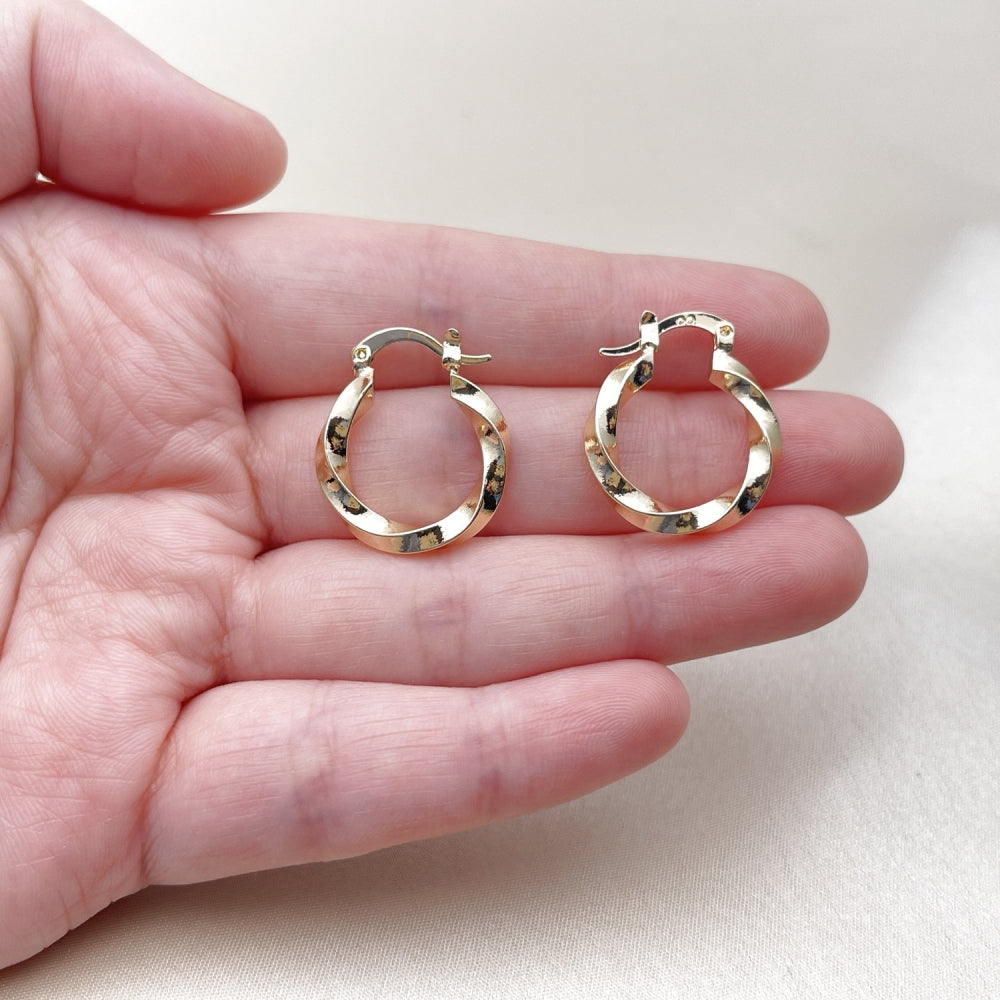 Oro Laminado Small Hoop, Gold Filled Style Twist Design, Polished, Golden Finish