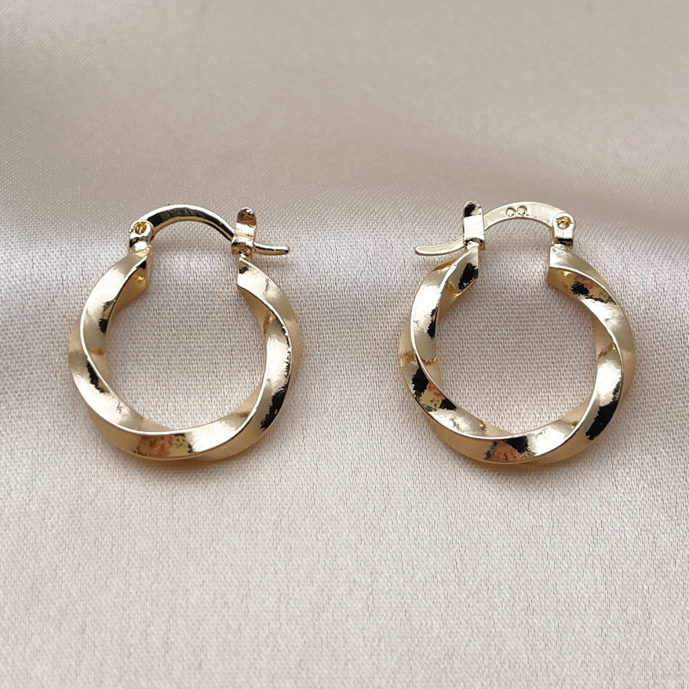 Oro Laminado Small Hoop, Gold Filled Style Twist Design, Polished, Golden Finish