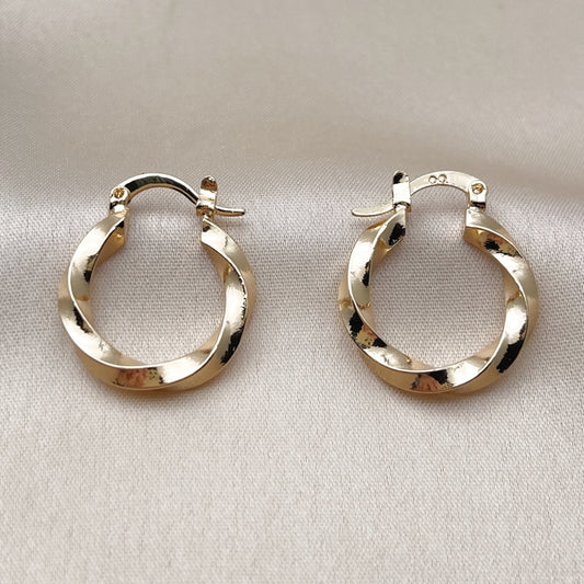 Oro Laminado Small Hoop, Gold Filled Style Twist Design, Polished, Golden Finish