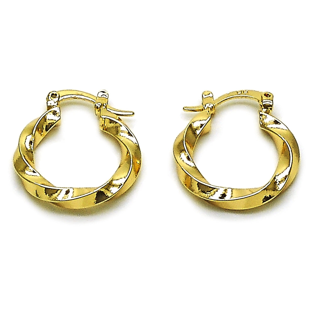Oro Laminado Small Hoop, Gold Filled Style Twist Design, Polished, Golden Finish