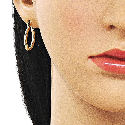 Oro Laminado Small Hoop, Gold Filled Style Twist Design, Diamond Cutting Finish, Golden Finish