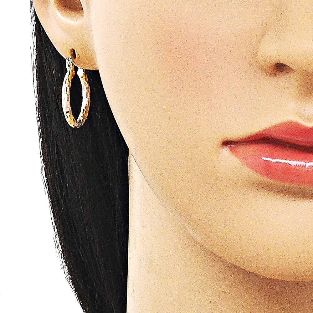 Oro Laminado Small Hoop, Gold Filled Style Diamond Cutting Finish, Tricolor