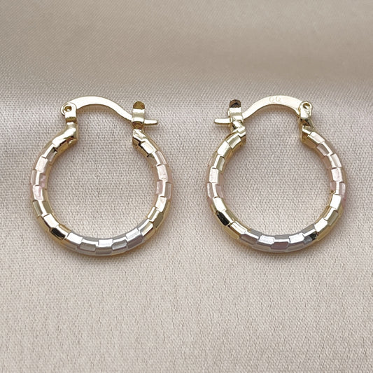 Oro Laminado Small Hoop, Gold Filled Style Diamond Cutting Finish, Tricolor