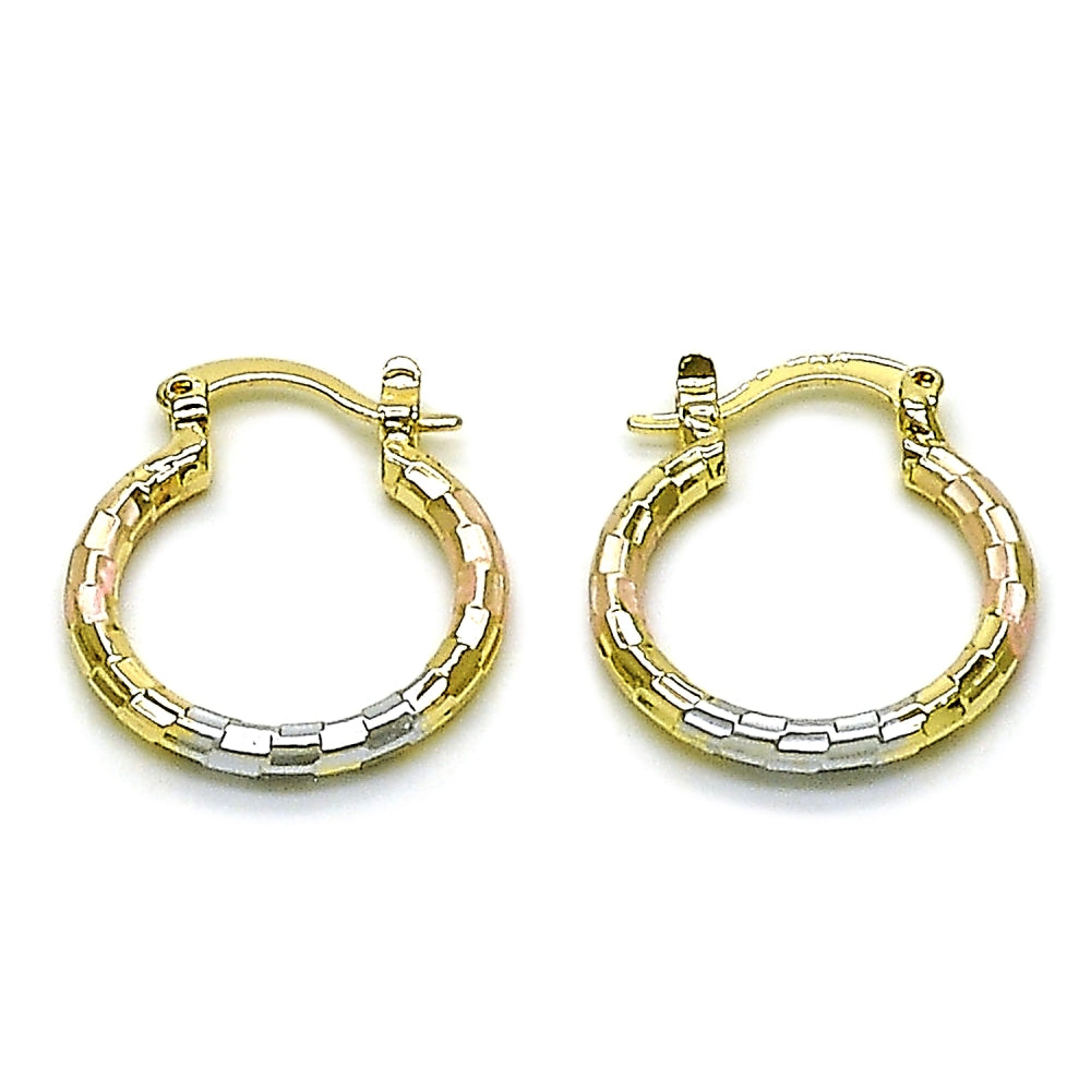 Oro Laminado Small Hoop, Gold Filled Style Diamond Cutting Finish, Tricolor