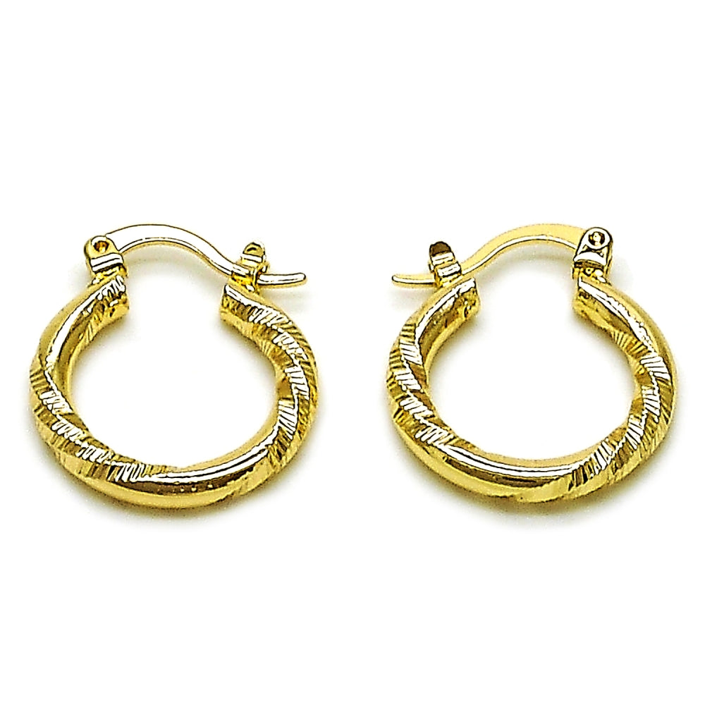 Oro Laminado Small Hoop, Gold Filled Style Diamond Cutting Finish, Golden Finish