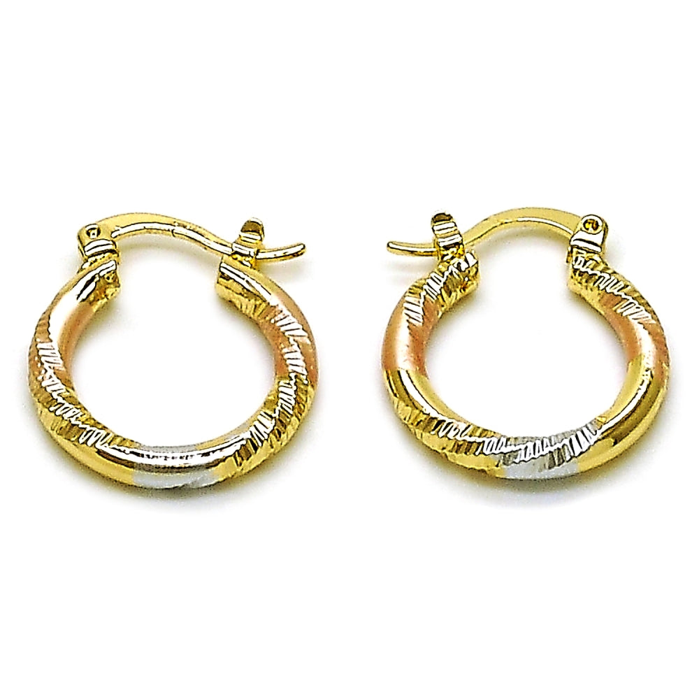 Oro Laminado Small Hoop, Gold Filled Style Diamond Cutting Finish, Tricolor