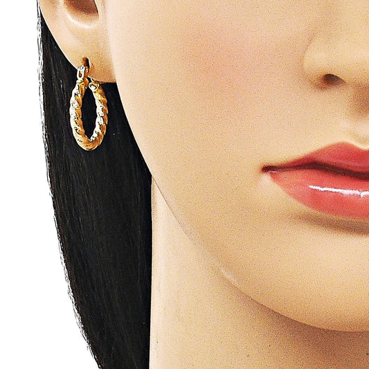 Oro Laminado Small Hoop, Gold Filled Style Twist Design, Diamond Cutting Finish, Golden Finish