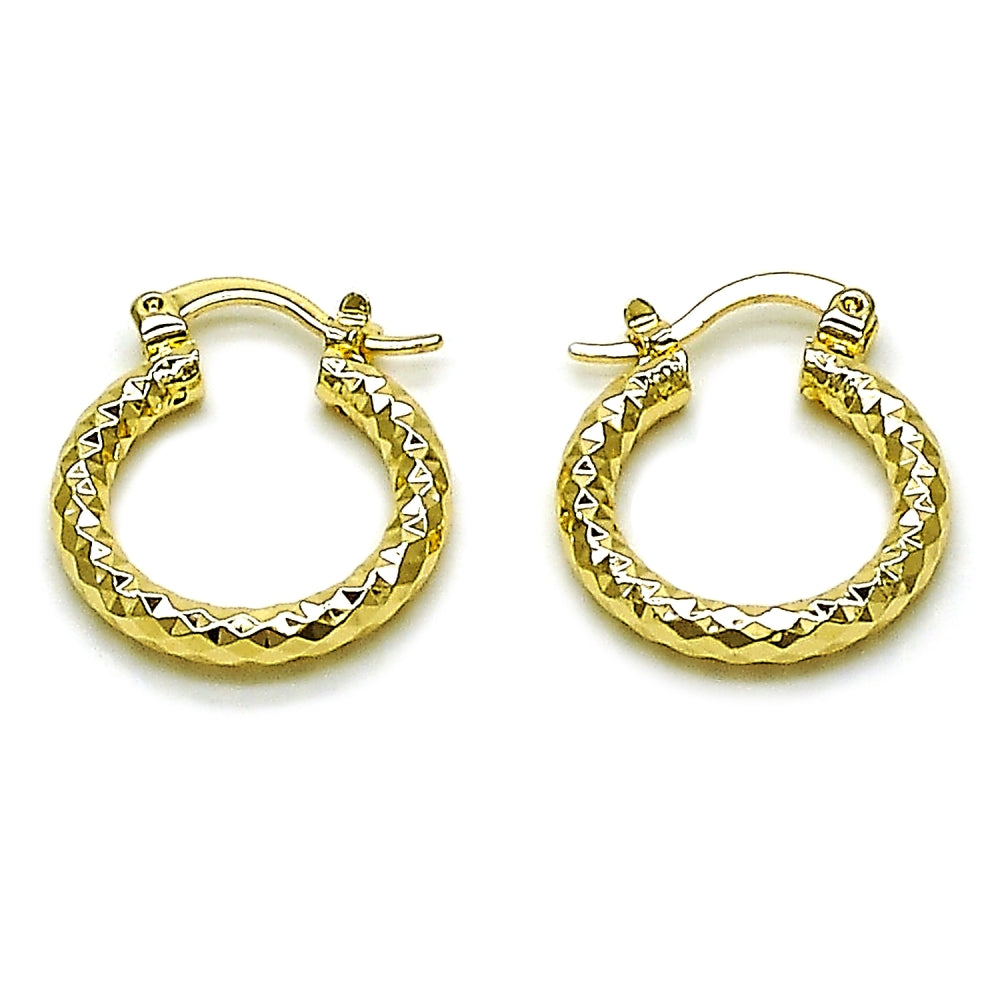 Oro Laminado Small Hoop, Gold Filled Style Diamond Cutting Finish, Golden Finish