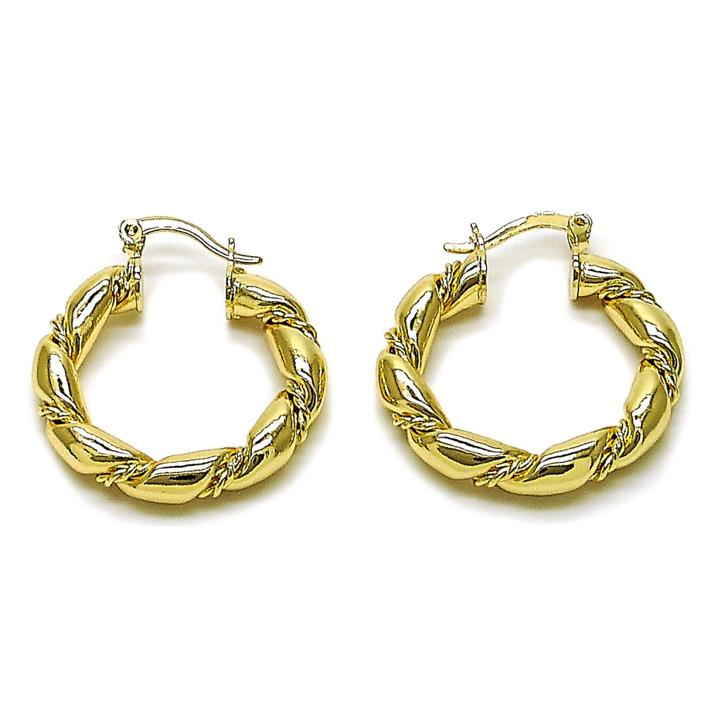 Oro Laminado Medium Hoop, Gold Filled Style Twist and Hollow Design, Polished, Golden Finish
