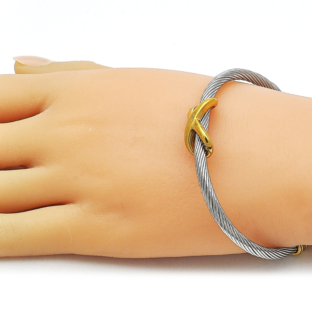 Stainless Steel Individual Bangle, Infinite Design, Polished, Two Tone