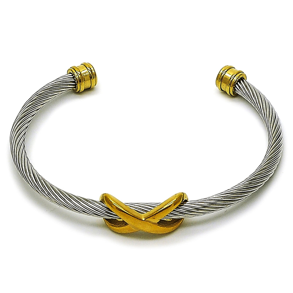 Stainless Steel Individual Bangle, Infinite Design, Polished, Two Tone