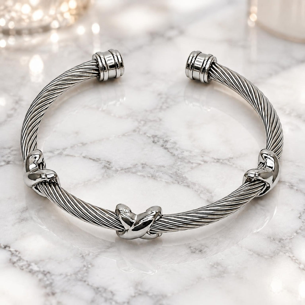 Stainless Steel Individual Bangle, Infinite Design, Polished, Steel Finish