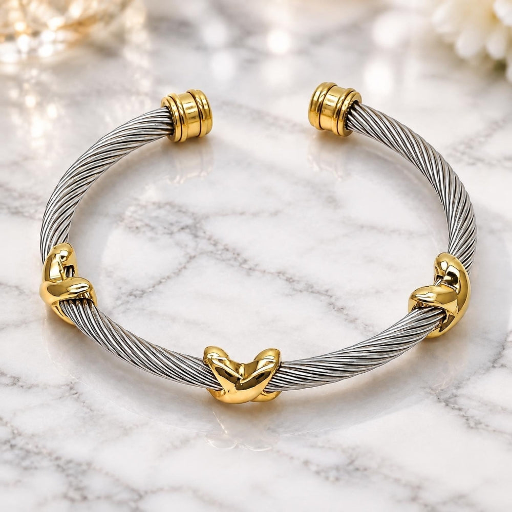 Stainless Steel Individual Bangle, Infinite Design, Polished, Two Tone