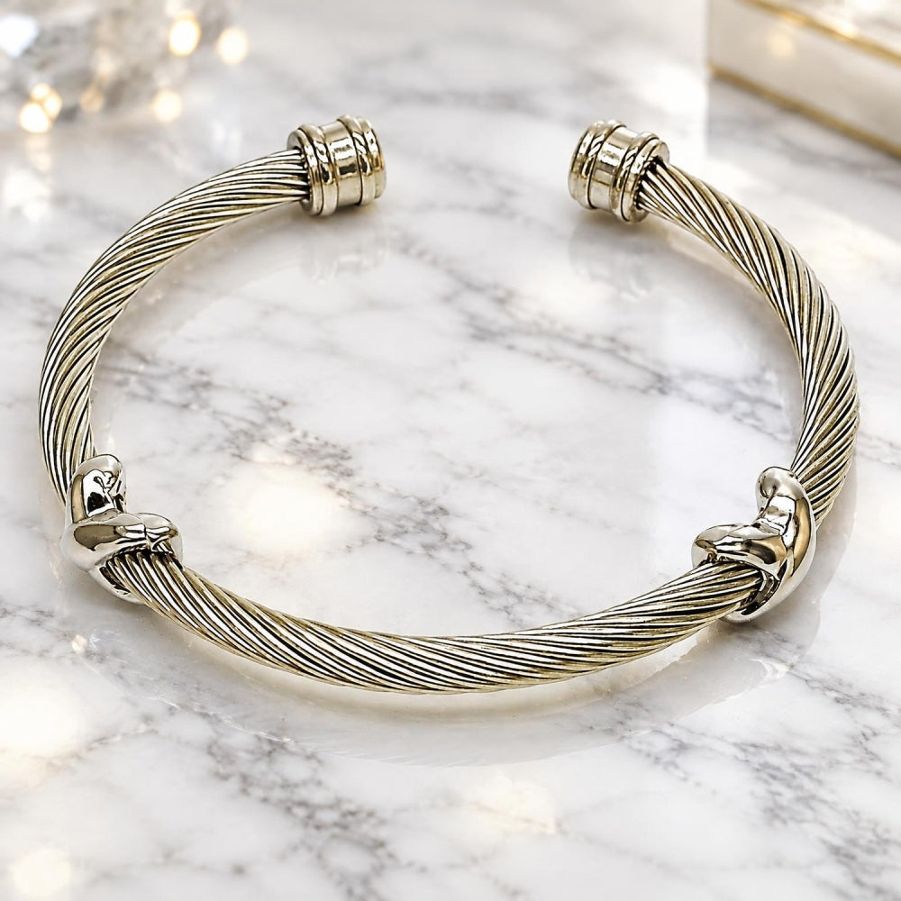 Stainless Steel Individual Bangle, Infinite and Twist Design, Polished, Steel Finish