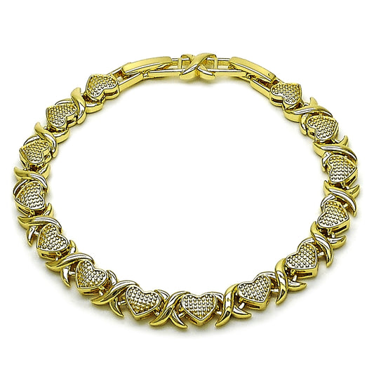 Oro Laminado Tennis Bracelet, Gold Filled Style Hugs and Kisses Design, Matte Finish, Golden Finish