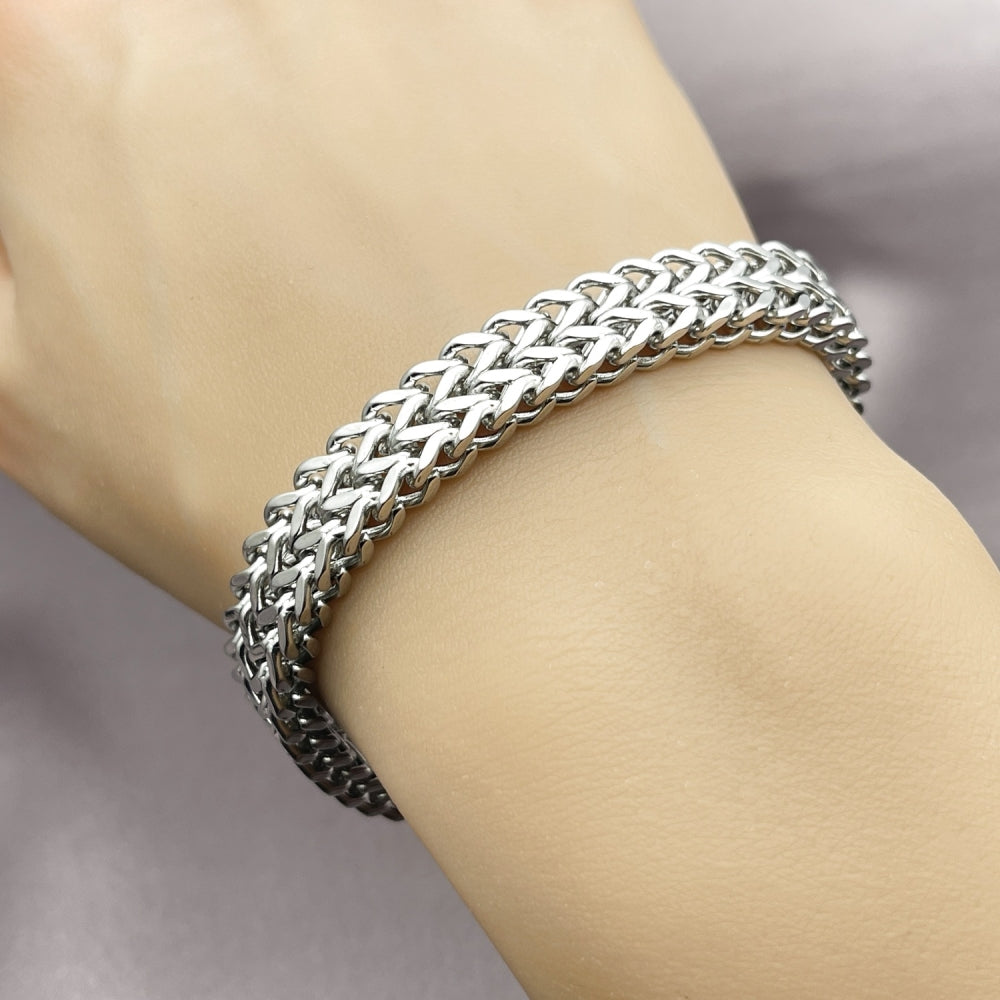 Stainless Steel Basic Bracelet, Bismark Design, Polished, Steel Finish